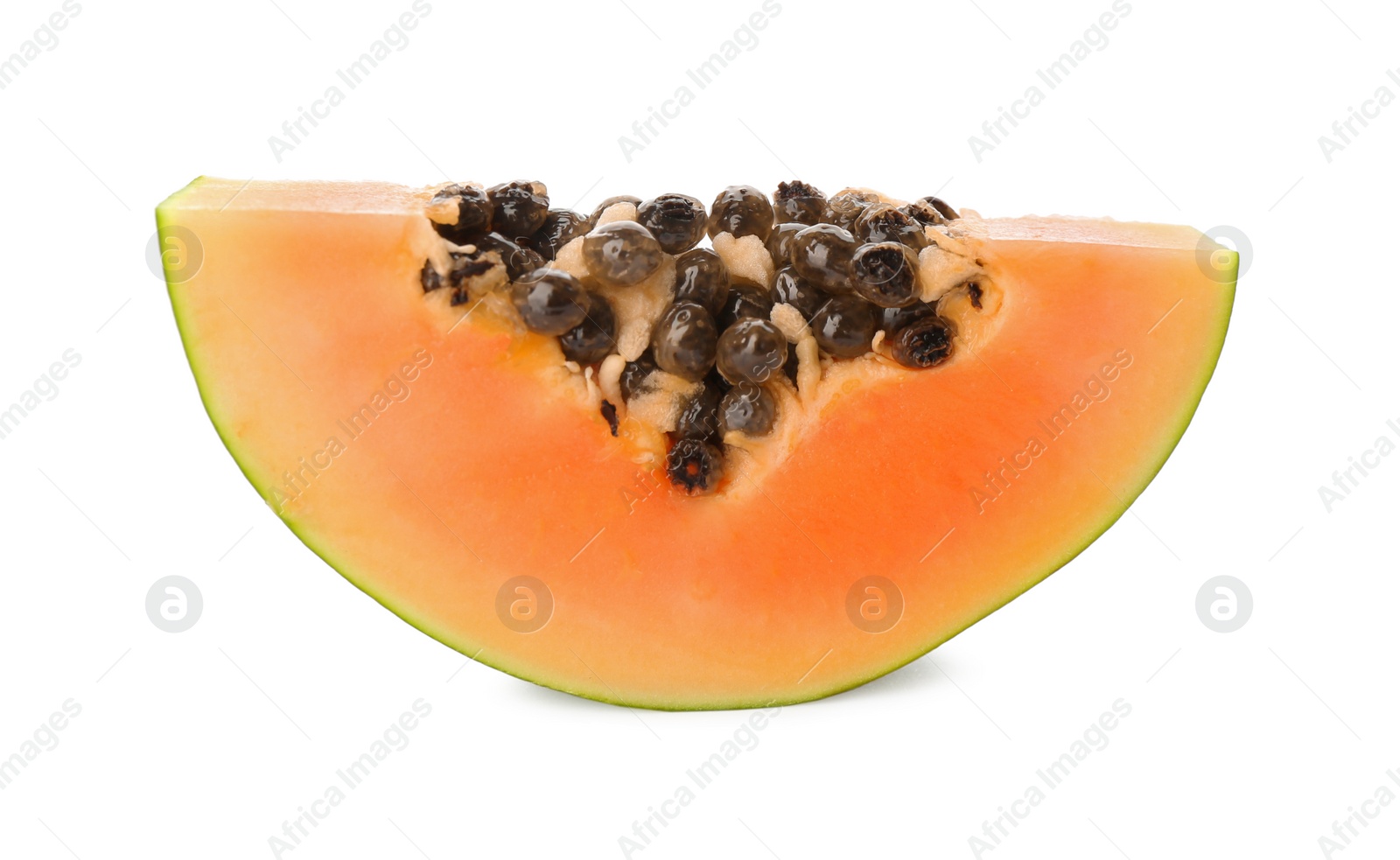 Photo of Fresh ripe papaya slice isolated on white, closeup