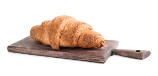 Photo of Tasty fresh crispy croissant isolated on white