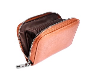 Stylish brown leather purse isolated on white