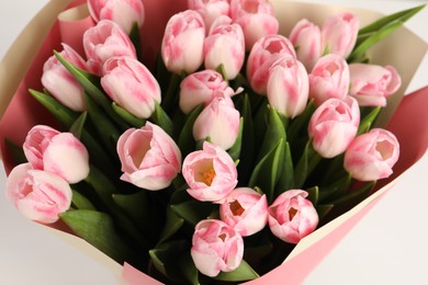 Beautiful bouquet of fresh pink tulips, closeup