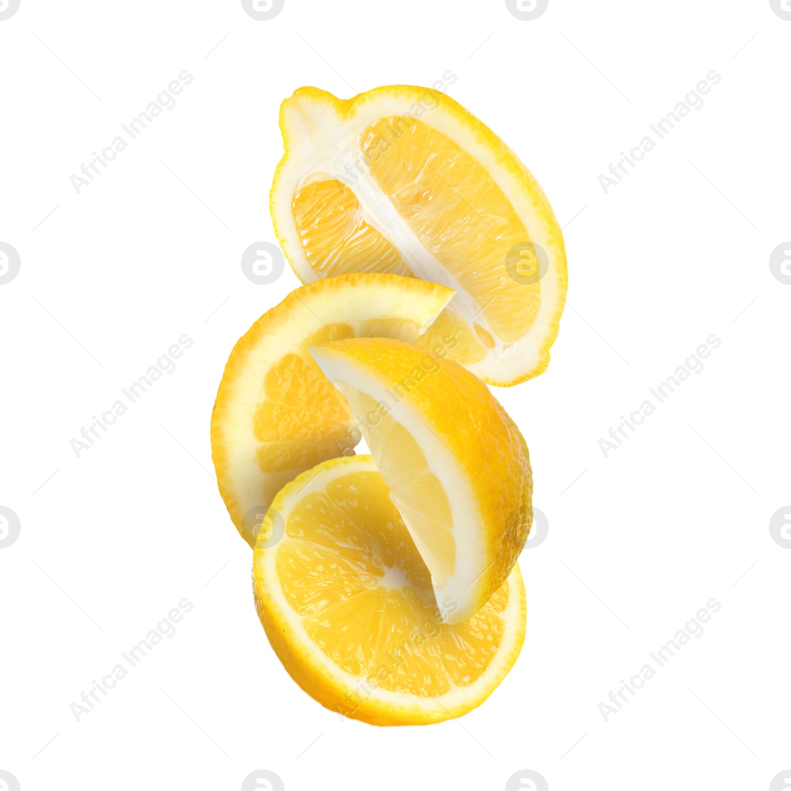 Image of Cut fresh ripe lemons isolated on white