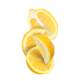 Image of Cut fresh ripe lemons isolated on white