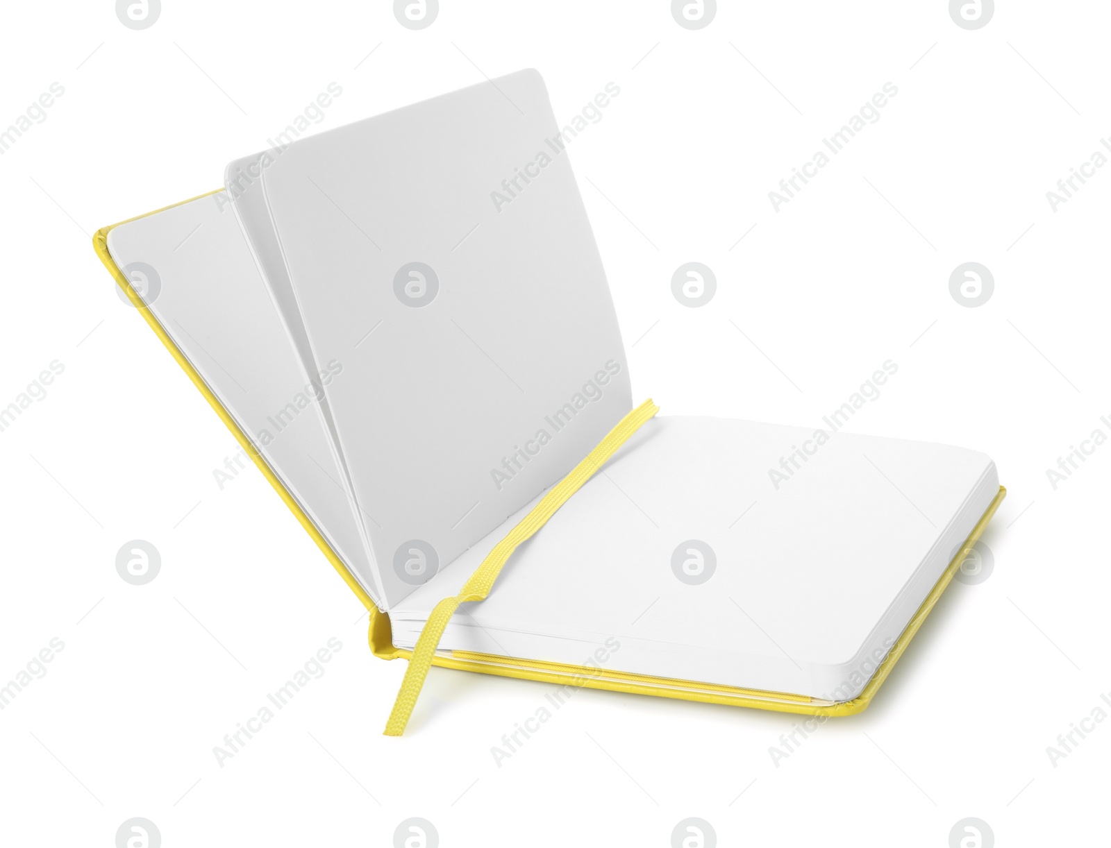 Photo of Open notebook with blank pages isolated on white