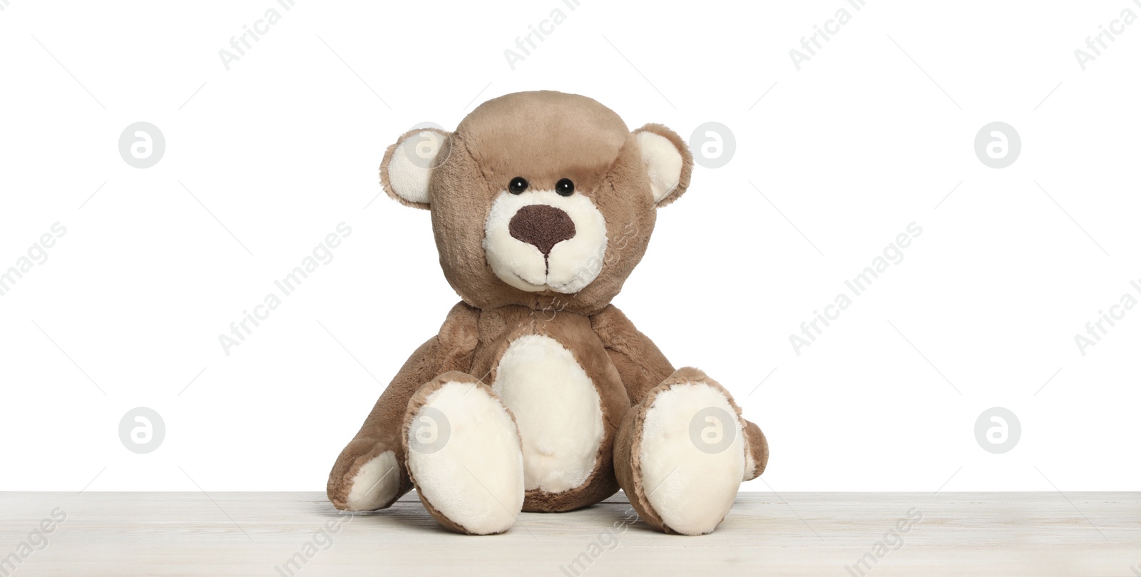 Photo of Cute teddy bear isolated on white. Child`s toy