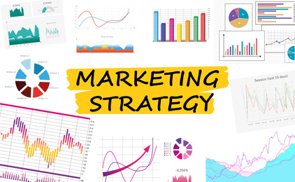 Image of Marketing strategy scheme with charts on white background