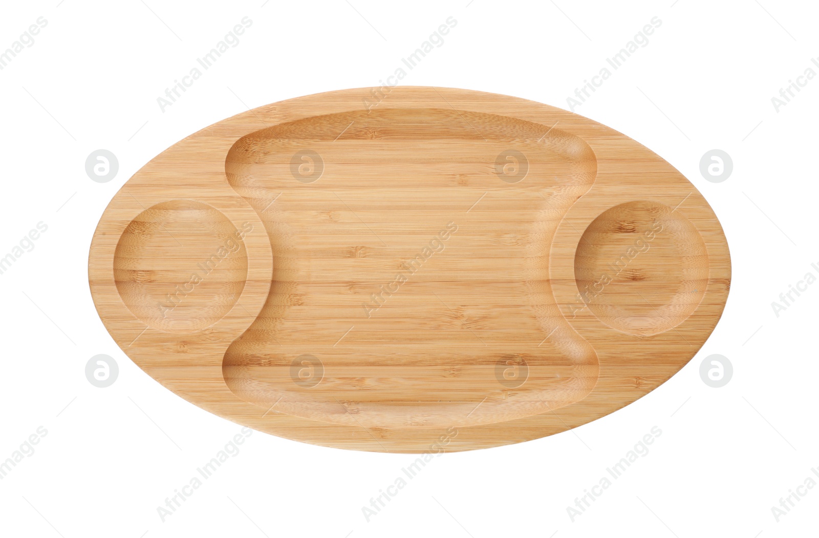 Photo of Tray made of bamboo on white background, top view