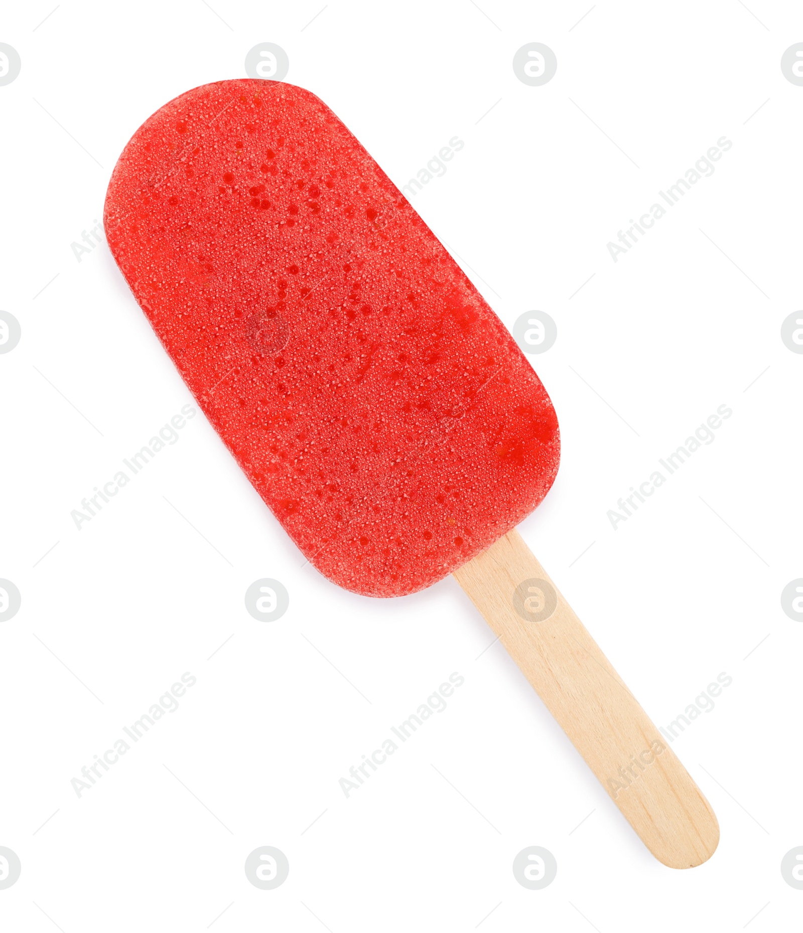 Photo of Tasty fruit ice pop isolated on white, top view