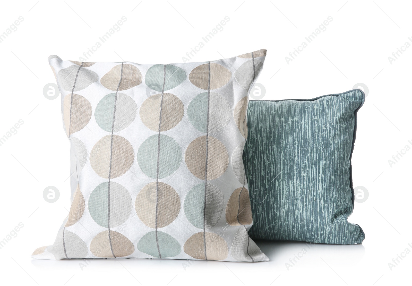 Photo of Soft decorative pillows on white background