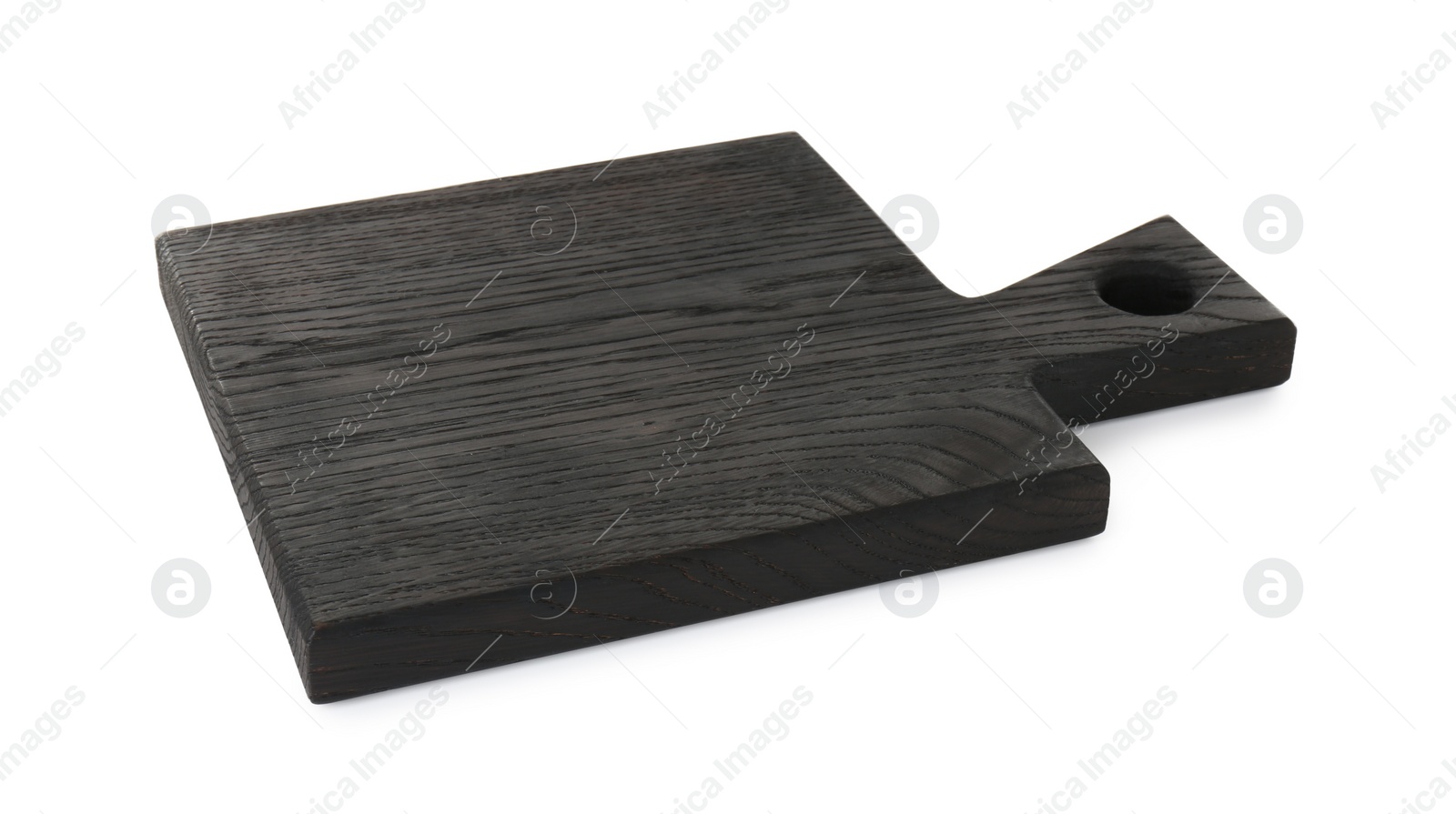 Photo of Black wooden cutting board isolated on white