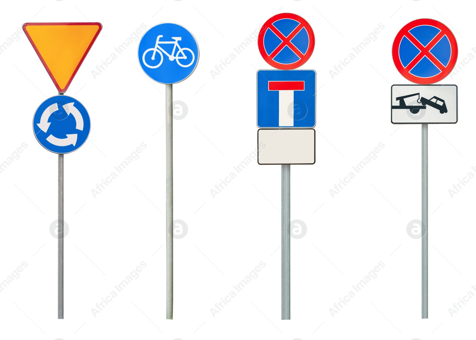 Image of Set with different road signs isolated on white