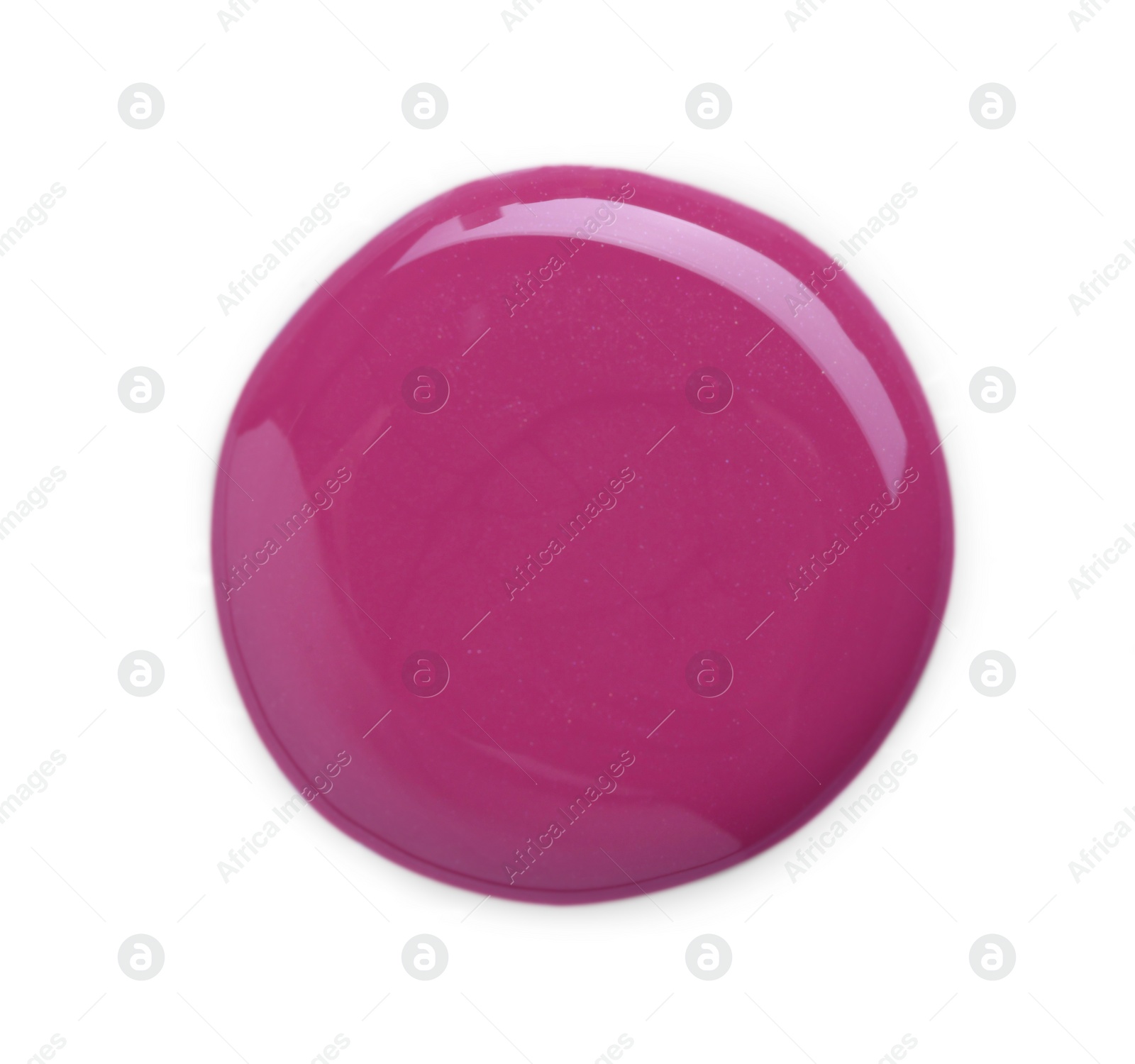 Photo of Sample of pink nail polish isolated on white, top view