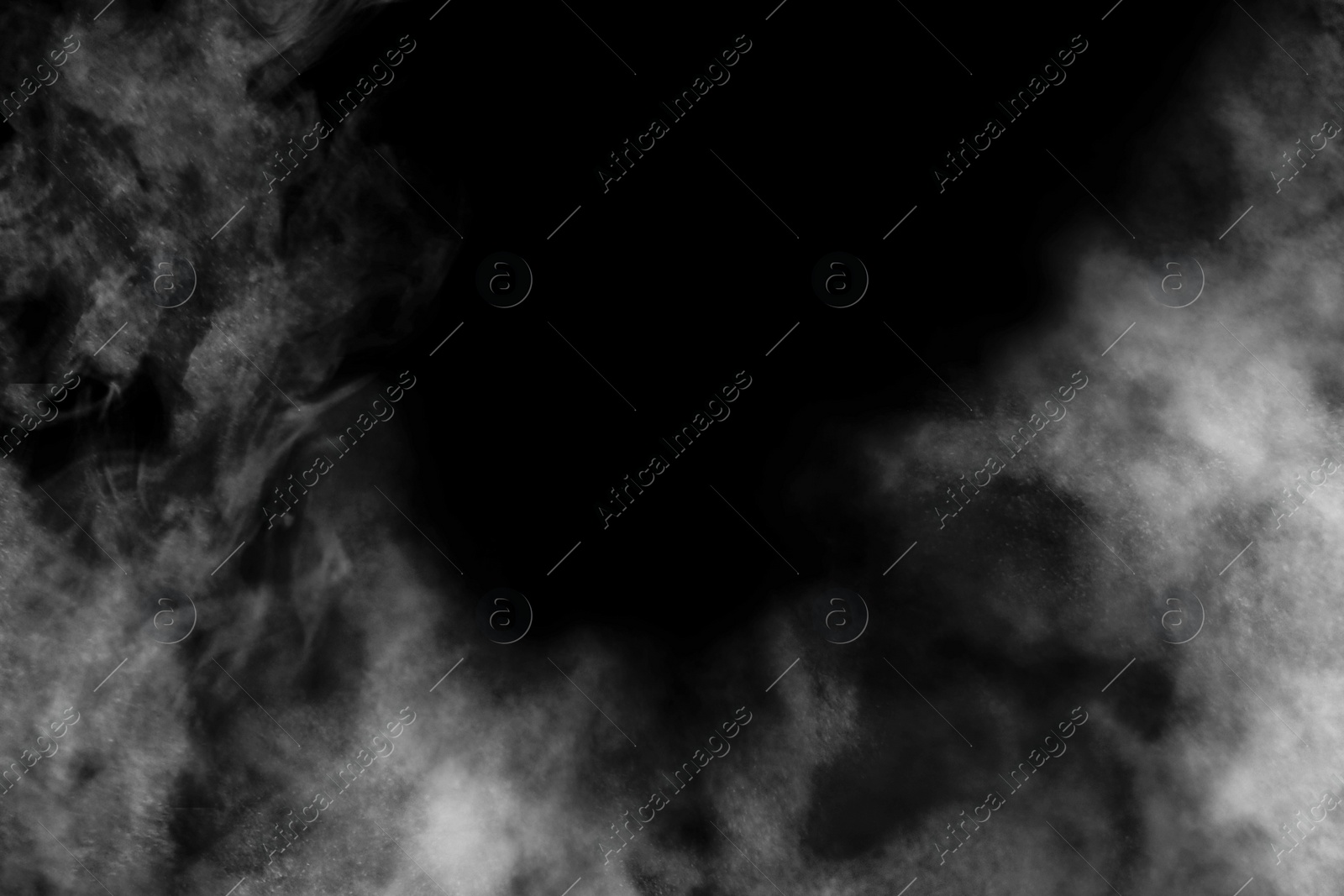 Image of White smoke on black background. Space for text