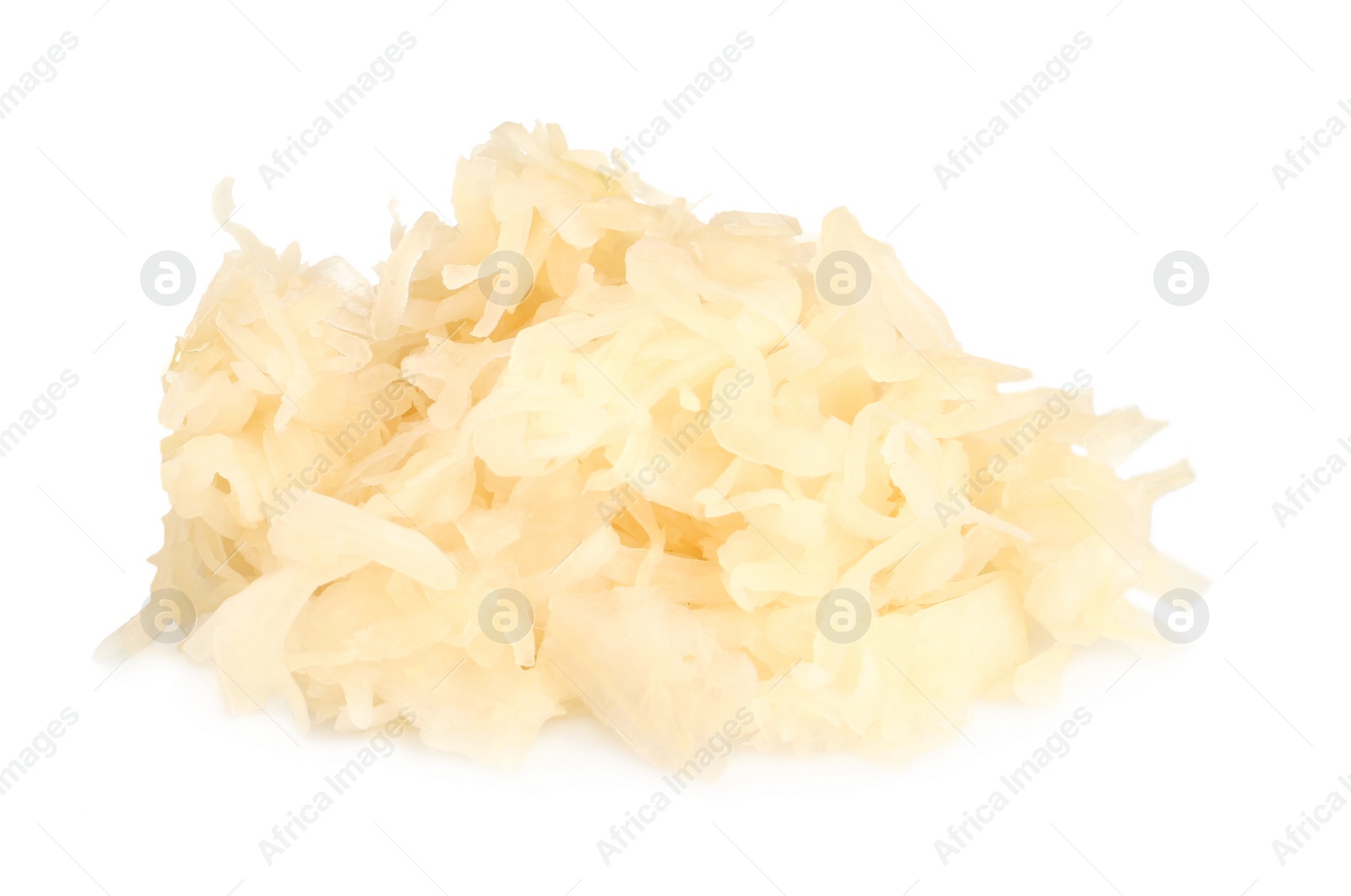 Photo of Heap of tasty sauerkraut on white background