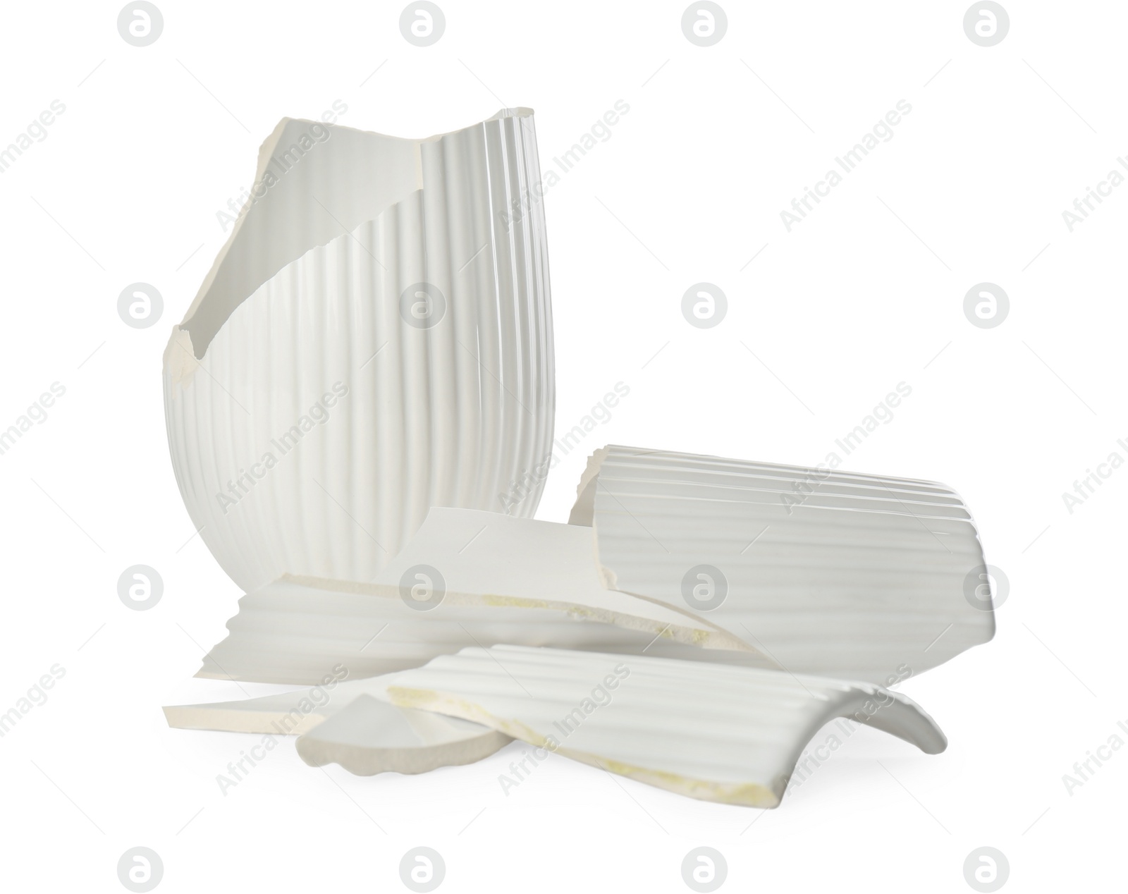 Photo of Broken bright ceramic vase isolated on white