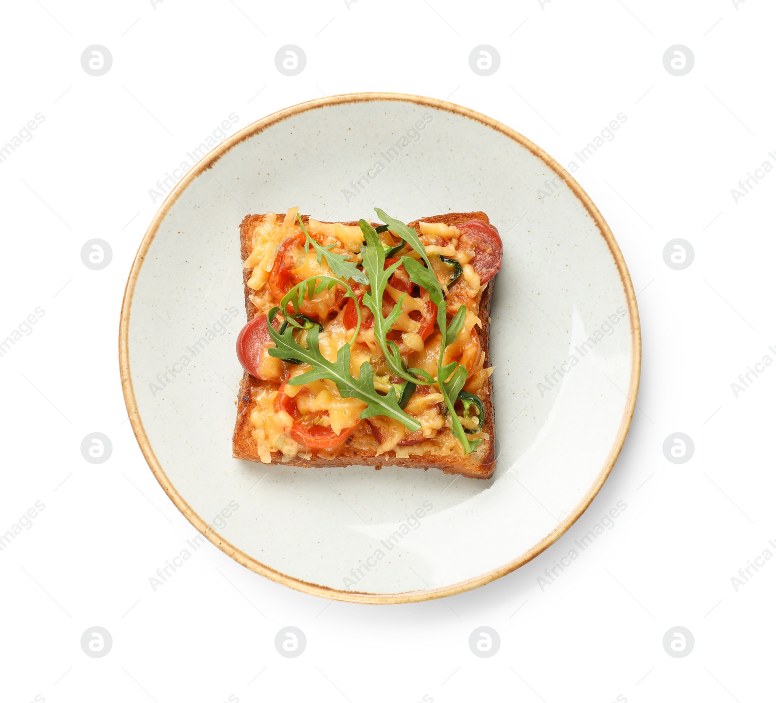 Photo of Tasty pizza toast isolated on white, top view