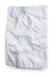 Photo of Crumpled sheet of paper on white background, top view