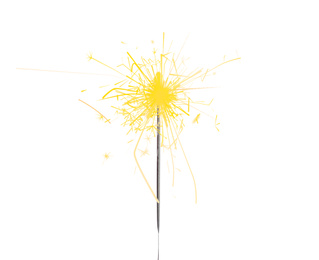 Image of Beautiful sparkler burning on white background. Party decor