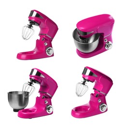 Image of Pink stand mixers isolated on white, set