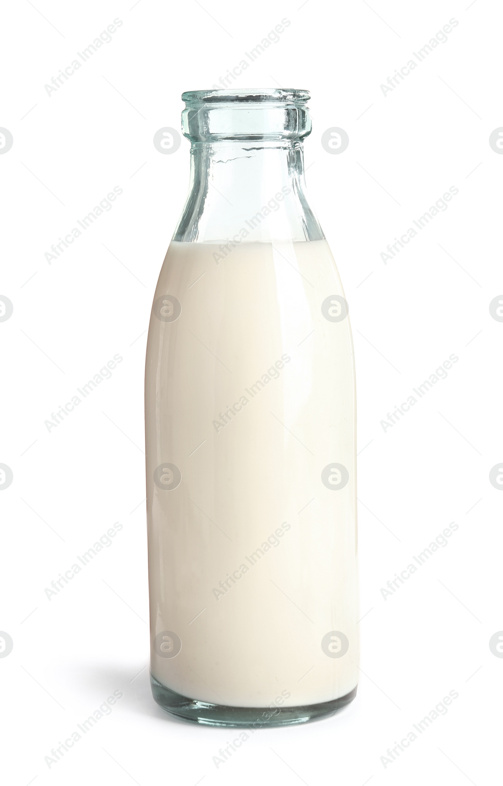 Photo of Bottle with fresh hemp milk on white background