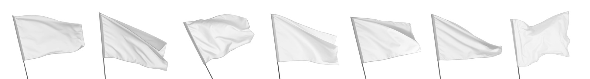 Set with blank flags on white background. Banner design