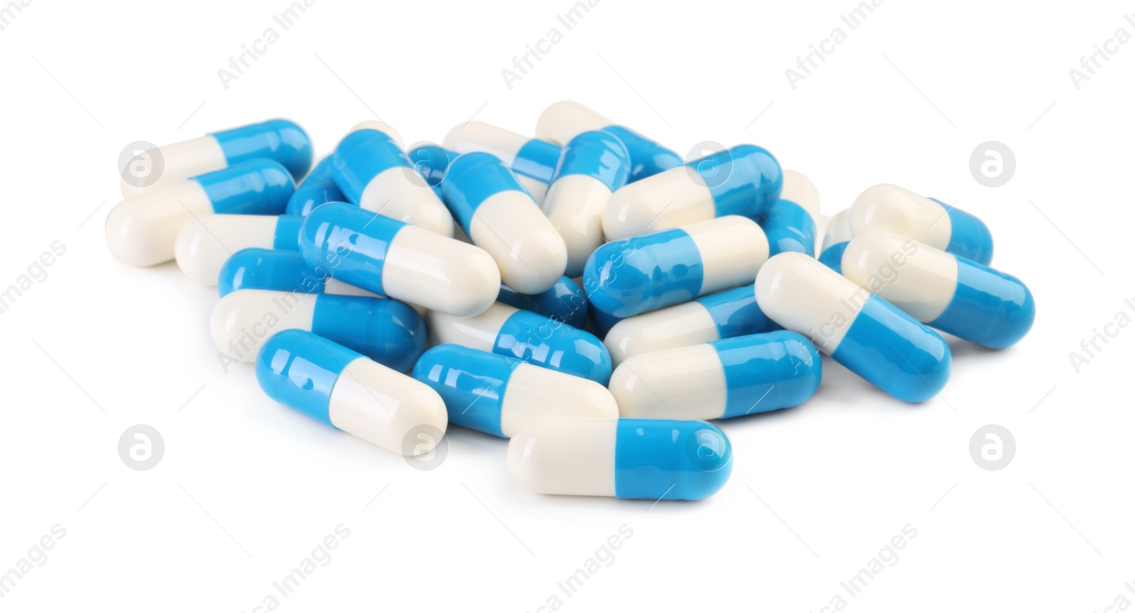 Photo of Pile of antibiotic pills isolated on white