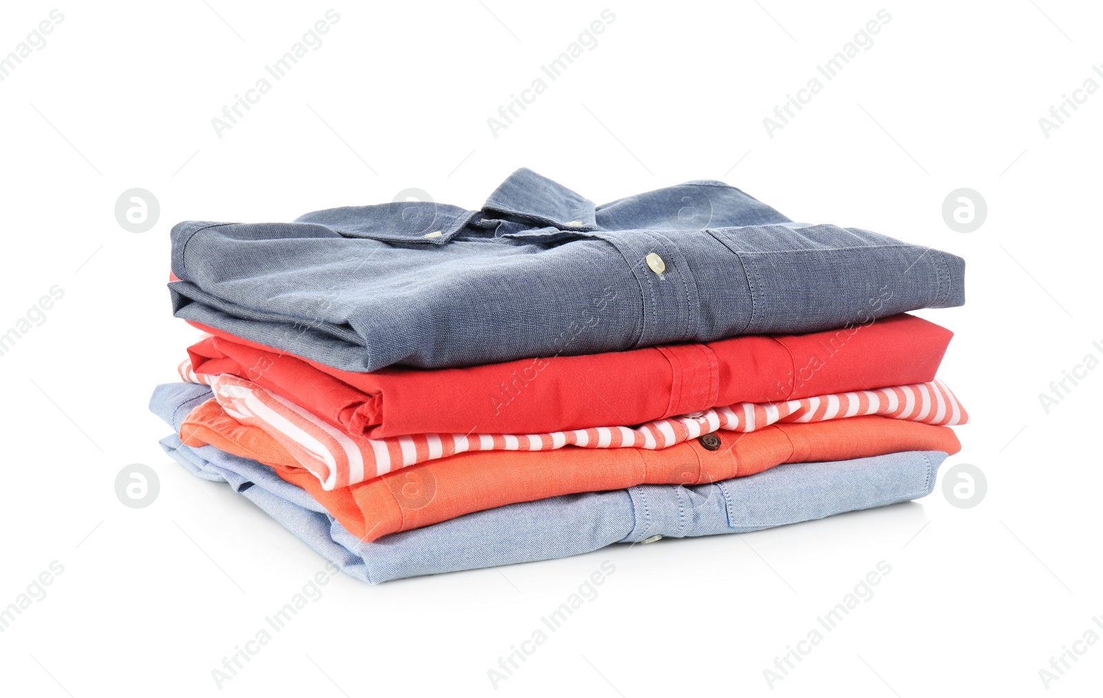 Photo of Stack of folded clothes isolated on white
