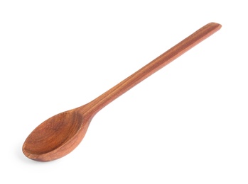 Photo of New clean wooden spoon on white background