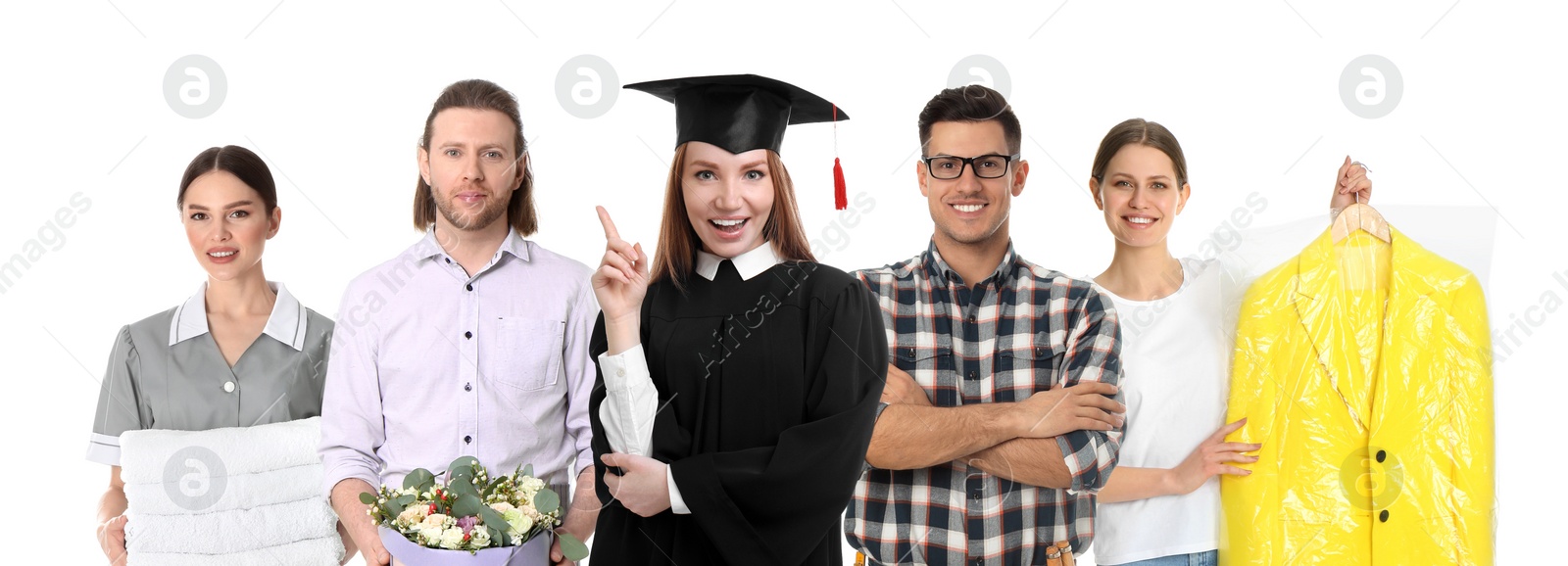 Image of Career choice. People of different professions on white background, banner design