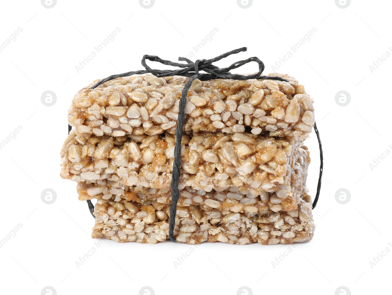 Photo of Delicious sweet kozinaki bars on white background