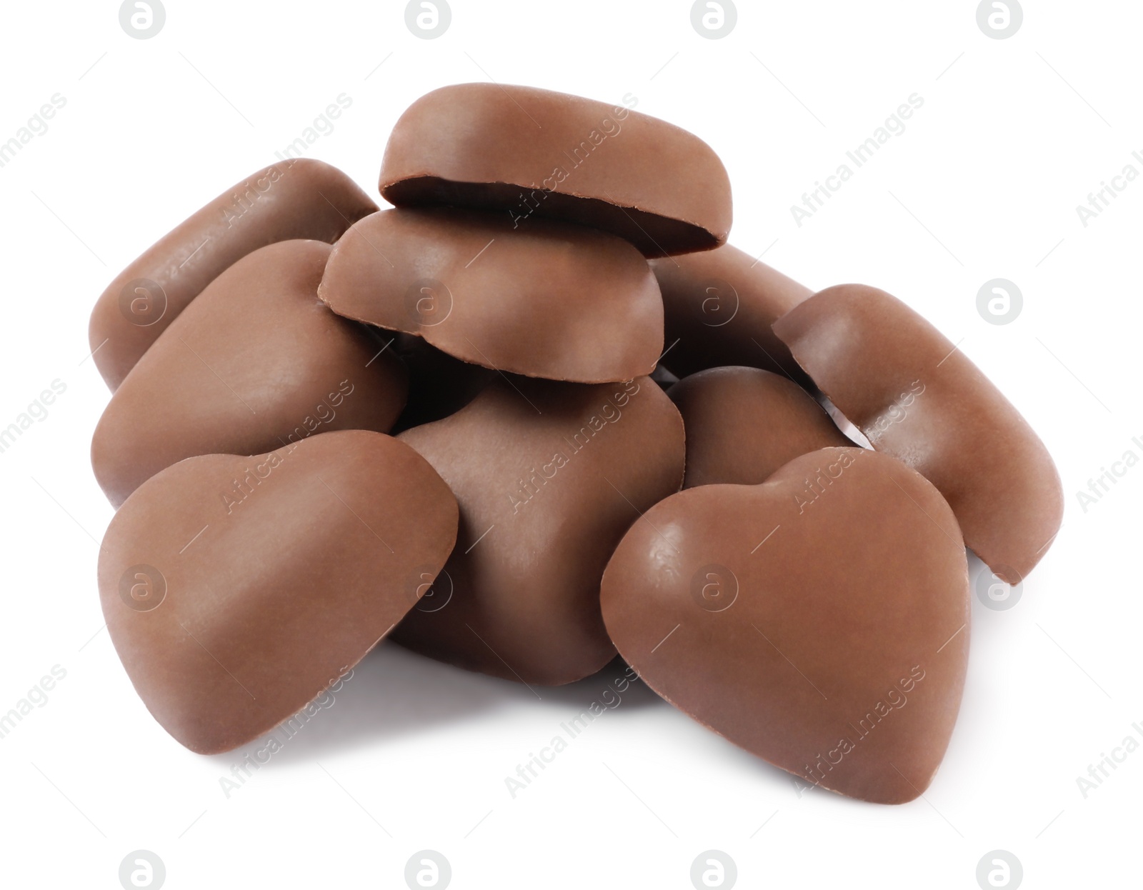 Photo of Beautiful heart shaped chocolate candies on white background