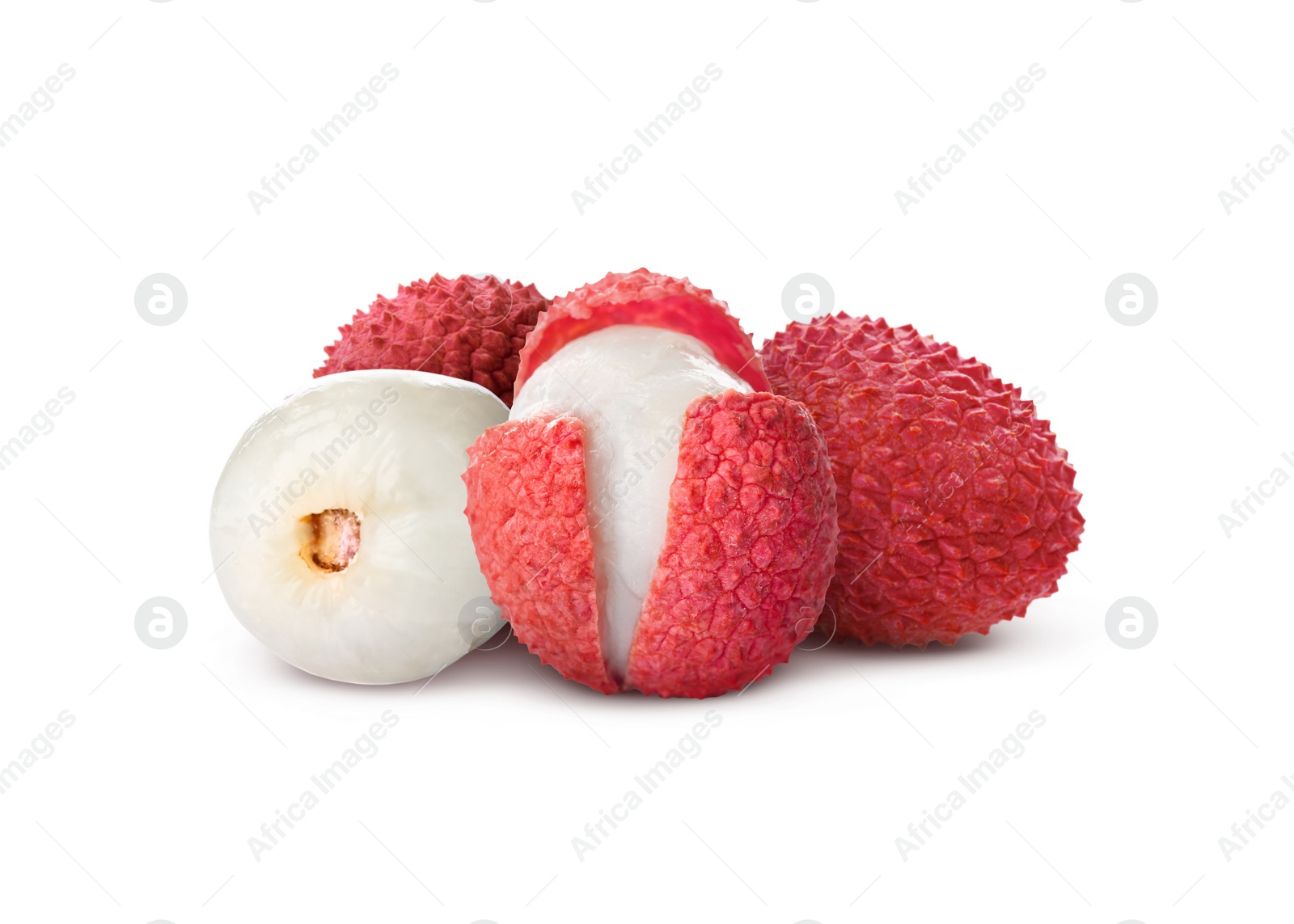 Image of Fresh lychees isolated on white. Tropical fruit