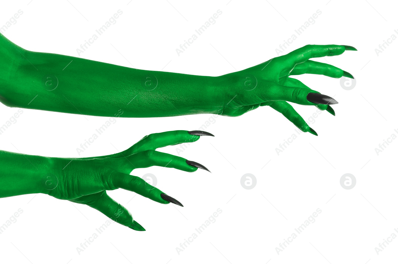 Image of Creepy monster. Green hands with claws isolated on white