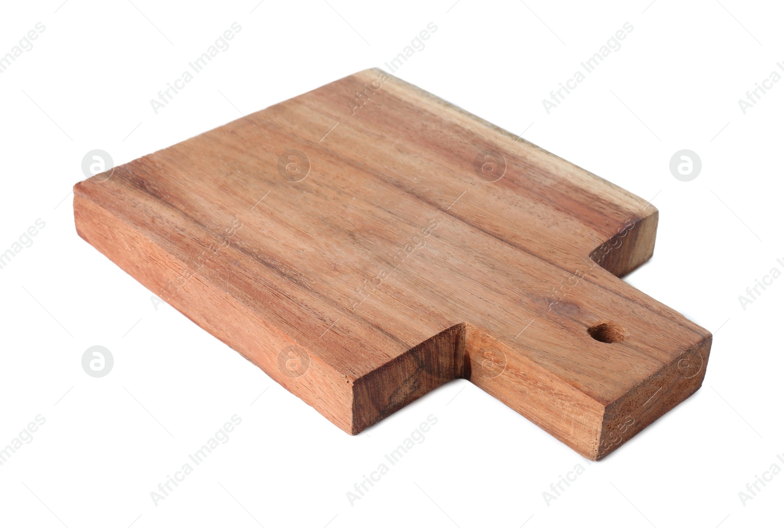 Photo of One wooden cutting board isolated on white