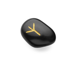 Black stone rune Algiz isolated on white