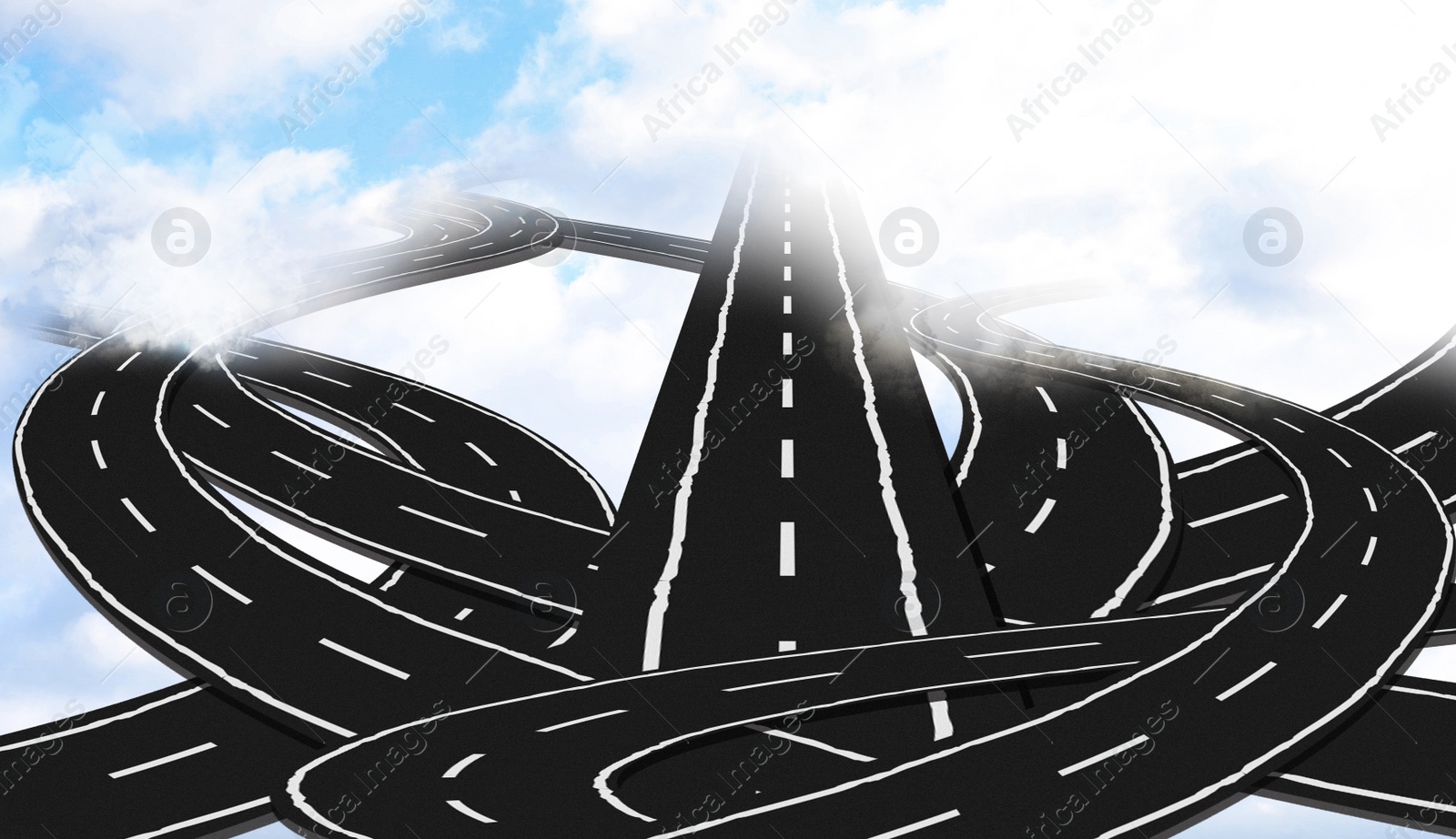 Image of Concept of choosing way. Different roads crossed together 