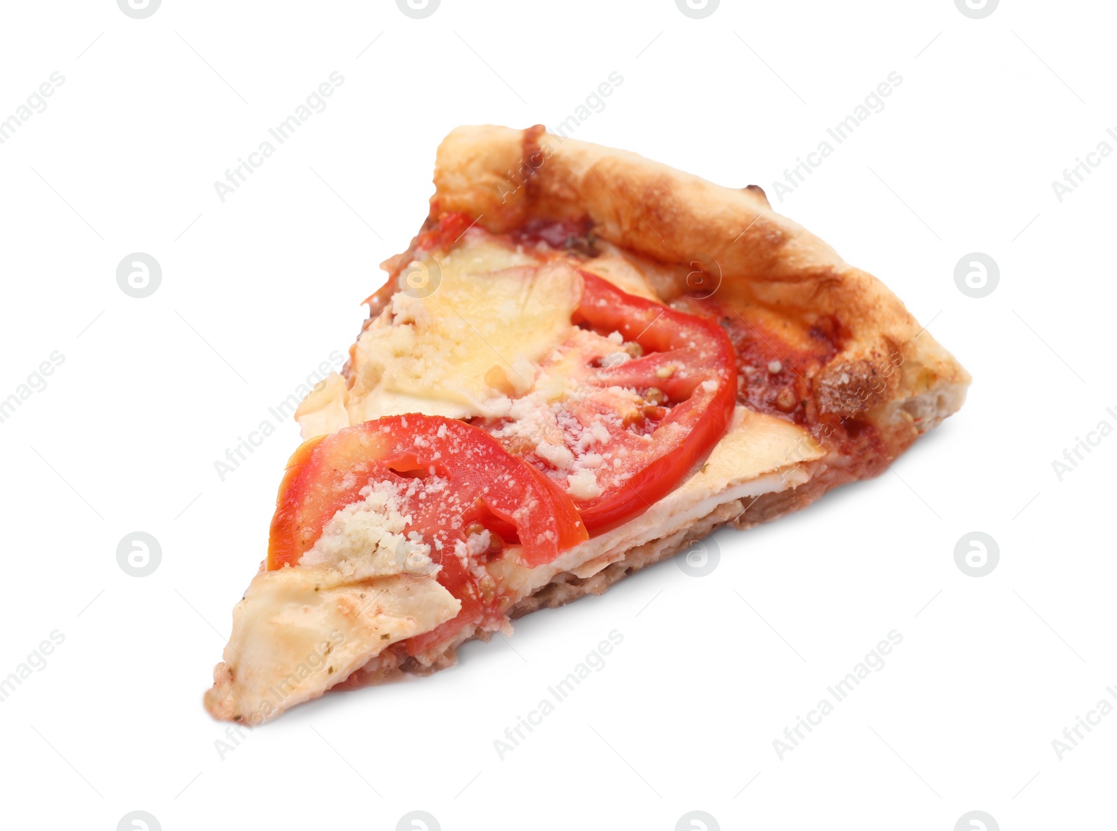 Photo of Piece of delicious Caprese pizza isolated on white