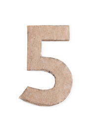 Number 5 made of cardboard isolated on white