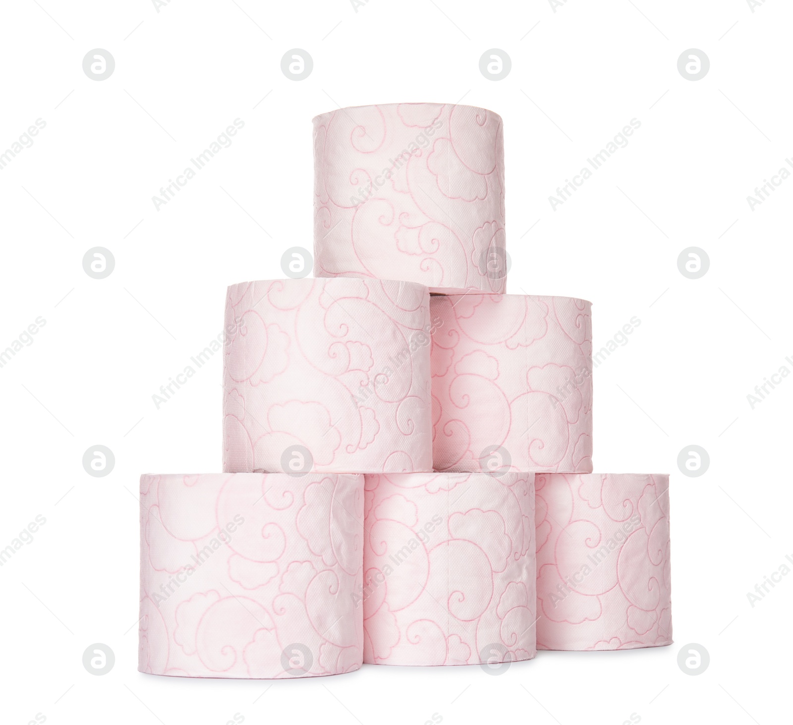 Photo of Rolls of toilet paper on white background