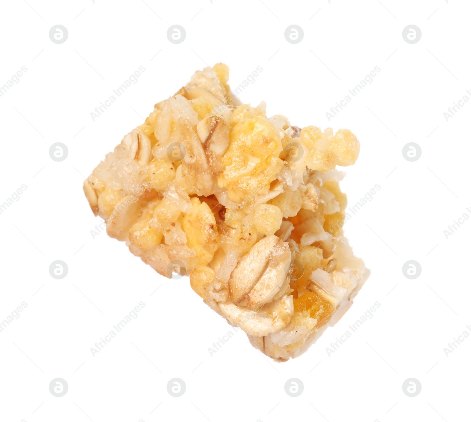 Photo of One piece of tasty granola bar isolated on white