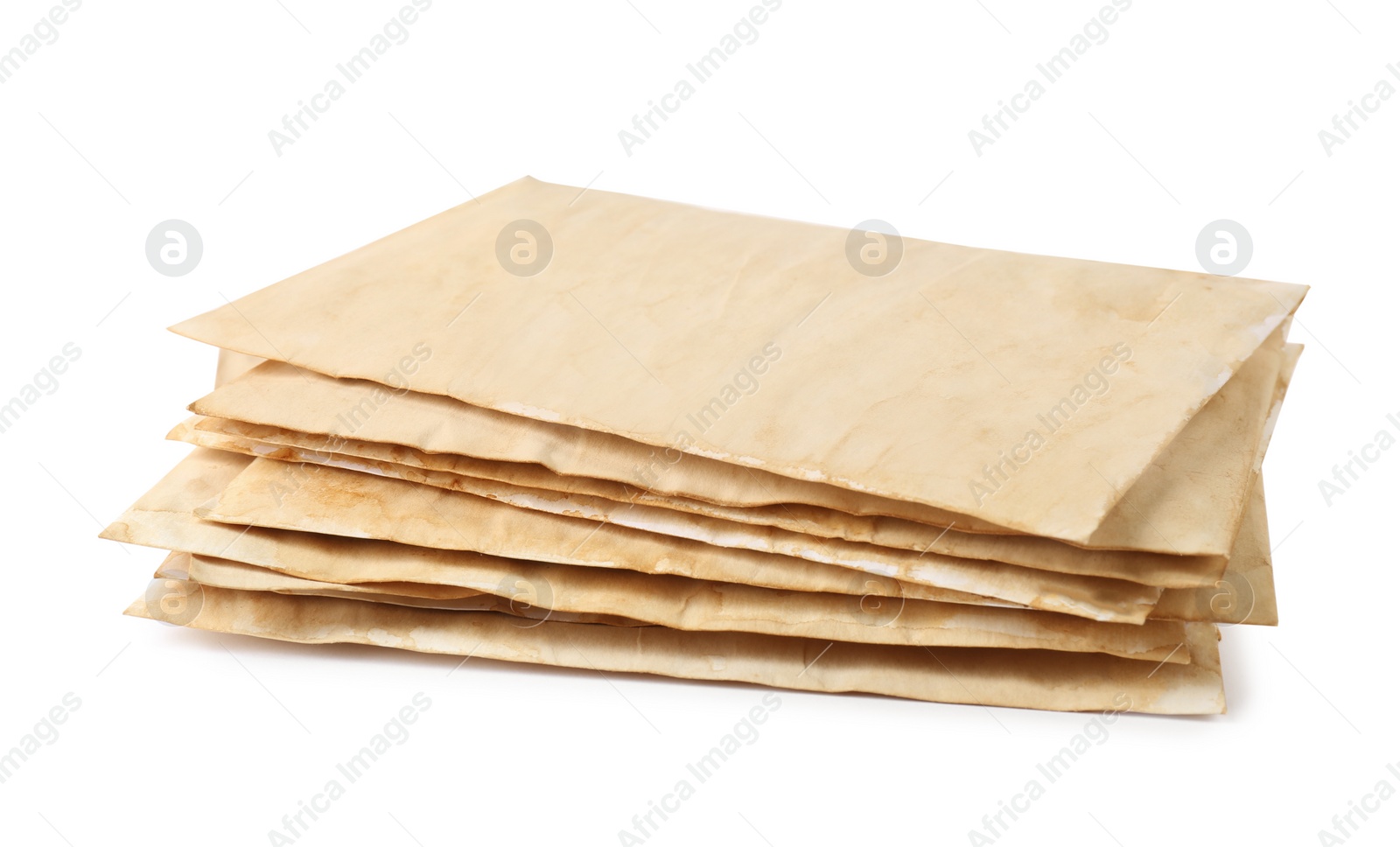 Photo of Stack of old letters on white background