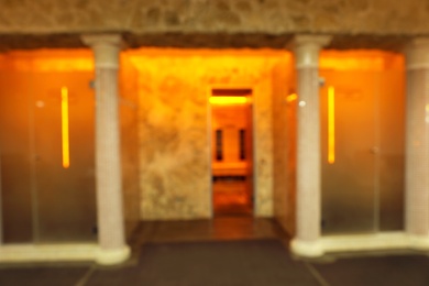 Blurred view of modern spa center hall interior