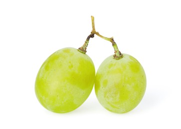 Two ripe green grapes isolated on white