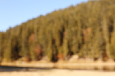 Photo of Beautiful mountain landscape with forest, blurred view