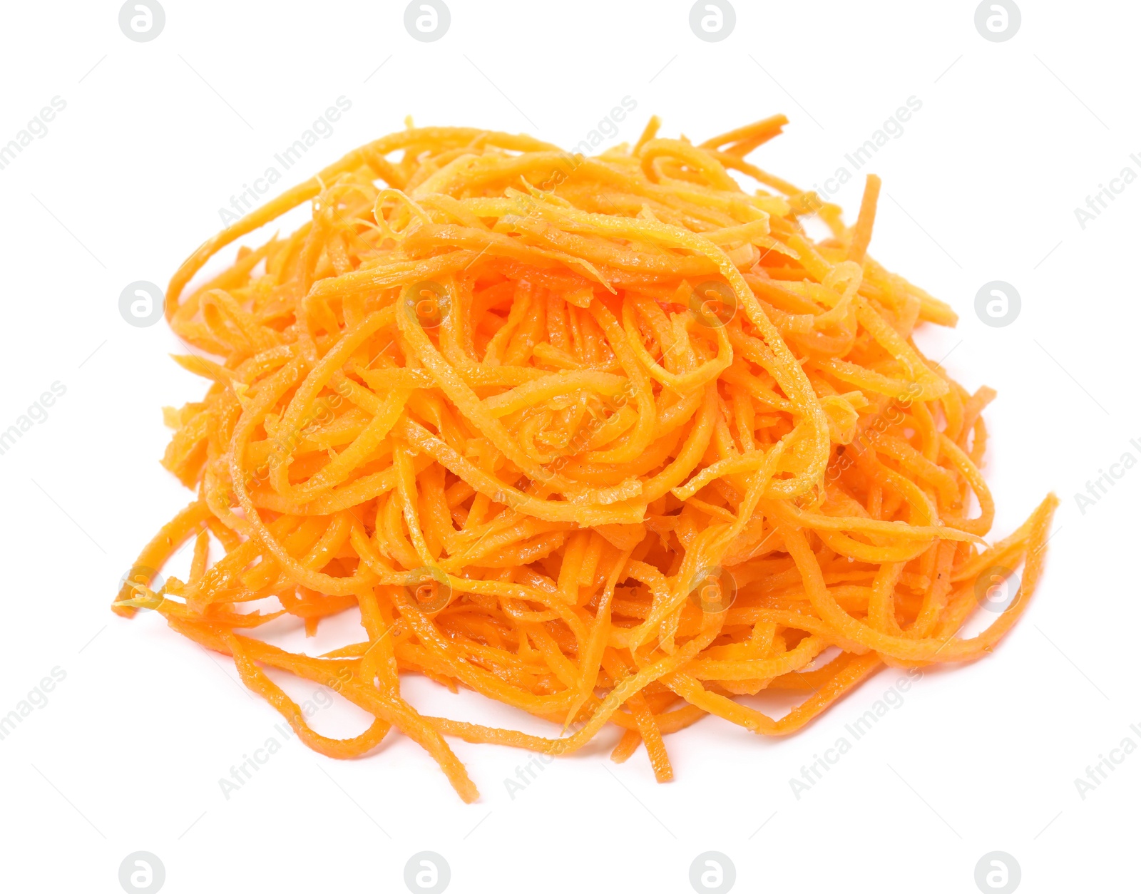 Photo of Delicious Korean carrot salad isolated on white