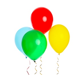 Many colorful balloons floating on white background