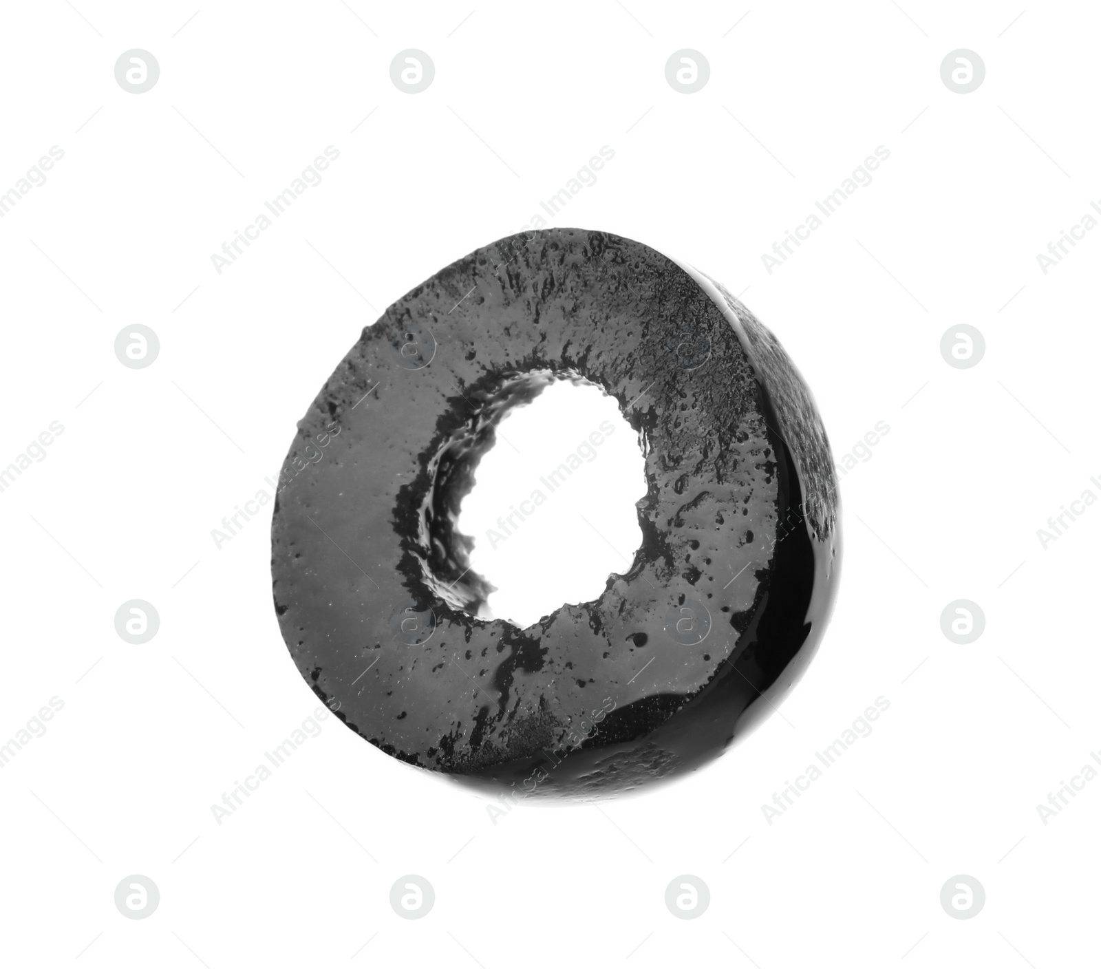 Photo of Slice of black olive on white background