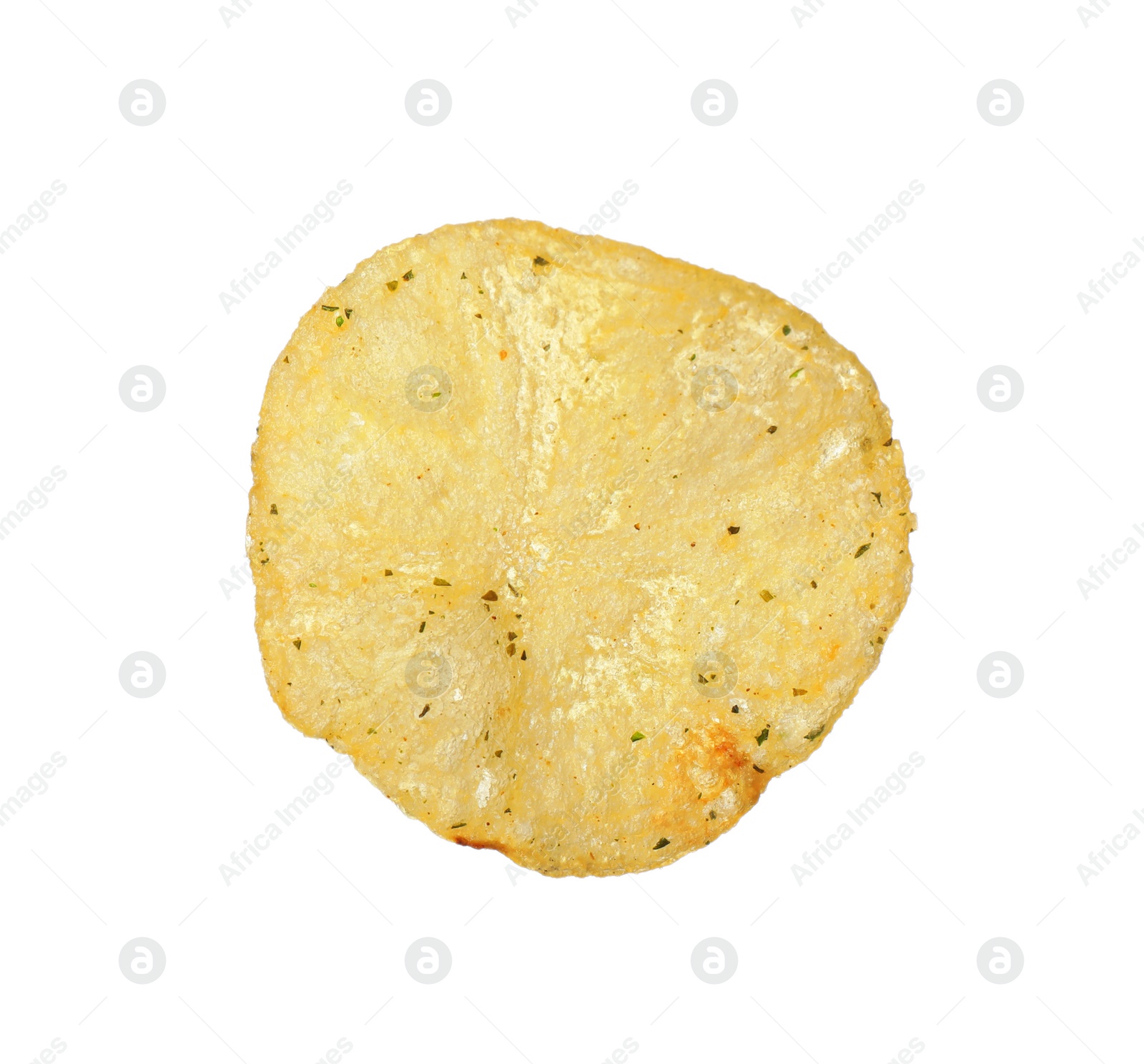 Photo of Tasty crispy potato chip isolated on white