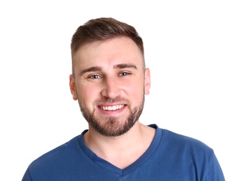 Portrait of handsome happy man on white background