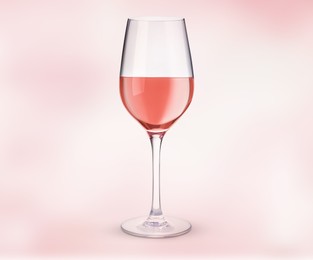 Image of Glass of expensive rose wine on light pink background