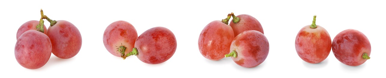 Image of Delicious fresh red grapes isolated on white, set